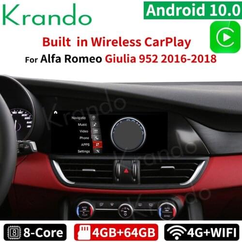Krando Android 10.0 10.25" 4G 64G For Alfa Giulia 952 2016-2018 Car Radio Player GPS Stereo Audio Navigation Wireless Carplay