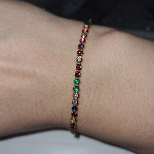 Luxury Rainbow Cubic Zirconia Tennis Bracelets Iced Out Chain Crystal Wedding Bracelet For Women Men Gold Silver Color Bracelet