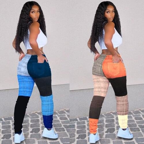 Womens Pants Printed Color Block Grid Pant For Women Sexy Hight Waist Plaid Aesthetic Trousers Sporty Pant Straight Sportpants