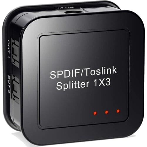 Digital Optical Audio 1X3 Splitter,Digital SPDIF TOSLINK Optical Fiber Audio Splitter,1 in 3 Out, for Blue-Ray DVD HDTV