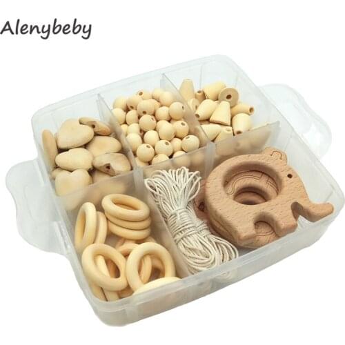 Wooden Animal Teether Chewable Organic Beech Wood Polygonal Geometric Beads Teething Necklace for DIY Craft Jewelry Accessory