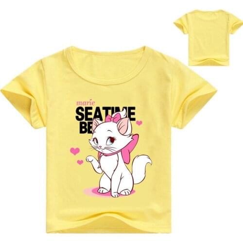 New Fashion Lovely Summer Cute Children Brand Clothing For Kids Girl Short Sleeve Print Maries Cat T Shirts Tops Baby Clothes