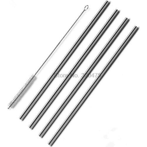 DHL 200set practical 4pcs/set With 1 Cleaners Stainless Steel Drinking Straws Reusable Straight Straws