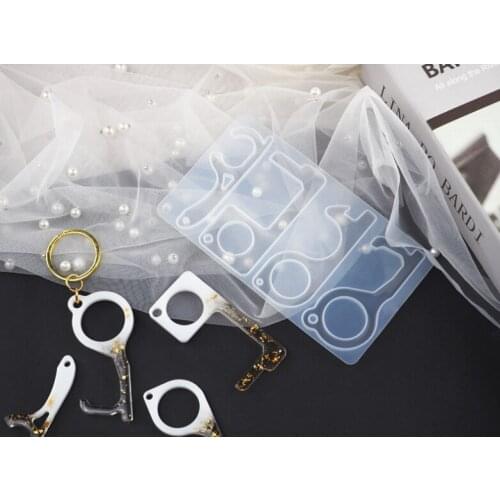 DIY Resin Epoxy Non-Contact Keychain Molds Press Elevator Door Opener Silicone Mold Contactless Key Chain Jewelry Molds