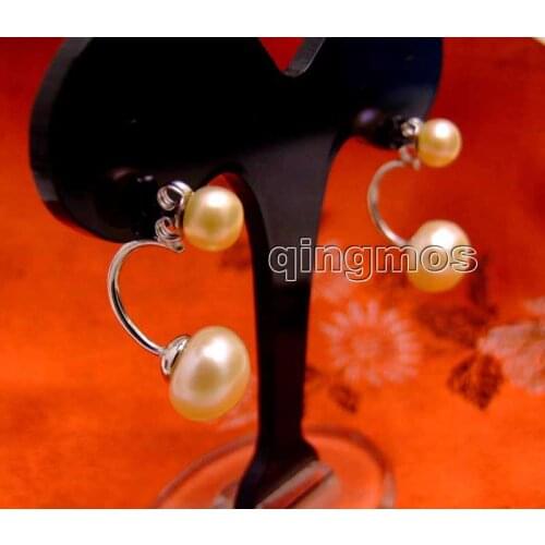 5-6mm and 9-10mm Pink Flat Round Natural Pearl Double Sided Ear Stud Front Back Earrings-ear451 wholesale/retail Free shipping