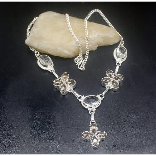 Gemstonefactory Jewelry Big Promotion Unique 925 Silver Dazzling Clear Smoky Topaz Gifts Women Chain Necklace 44cm 202101455