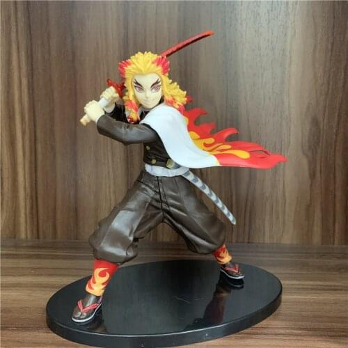Anime Demon Slayer Rengoku Kyoujurou Swing Sword Fighting Ver. PVC Action Figure Tanjirou Friend Model Gift 17cm