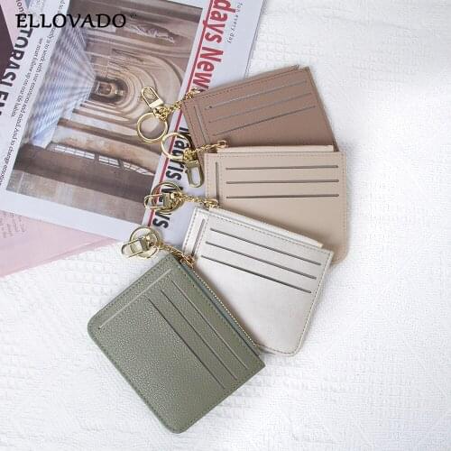 Leather Pocket Wallet Mini Microfiber Zipper Cash ID Card Credit Card Holder With Keychain Fashion Casual Ladies Bag Bolso Mujer