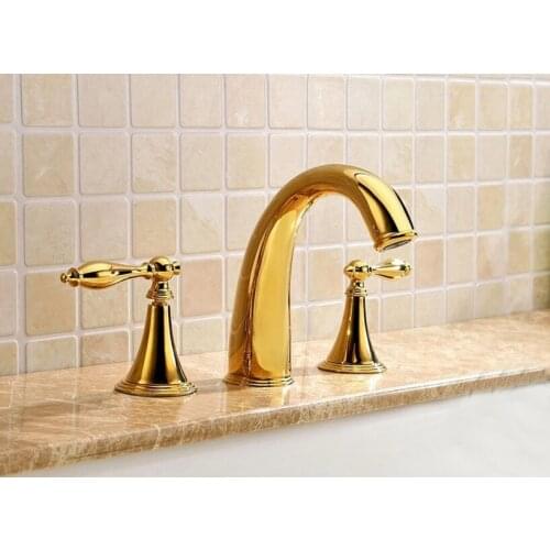 Basin faucet Solid Brass Chrome Finished 3 Pcs gold Faucet Set 2 Handles Sink Basin Faucet, Basin Tap BF022-G