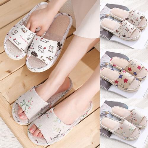 Summer 3 Styles Flax Home Slippers Women 36-43 Large Size Casual Linen Hotel Slippers Non-slip Unisex Family Slippers