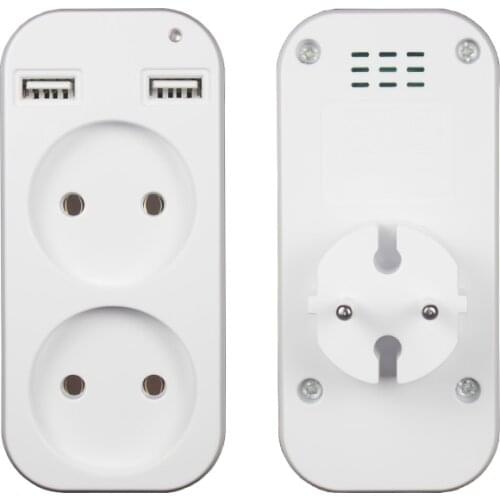 USB Wall EU plug adapter with 2 socket 2 USB Port new design European 5V 2A USB extension socket Z4-01 White color