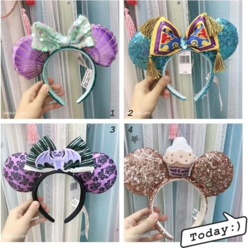 2020 new Disney Mickey Minnie Hairband The Haunted Mansion Headdress Ears Sequin Hair-Bands Princess Head Hoop Plush Toy Kid Gif