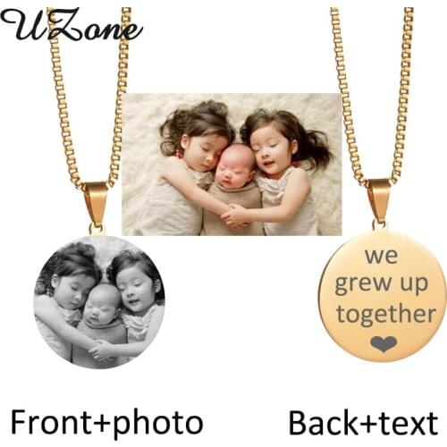 Customed Name Photoes Pictures Pendants Personalized Necklace Stainless Steel Engraved Photo Pendant Necklace For Family Gift