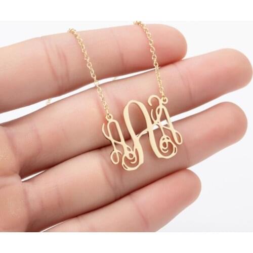 Vintage Initial Letter Necklace For Women Gold Stainless Steel Pendant Necklace Fashion Old English Font Jewelery Women Choker