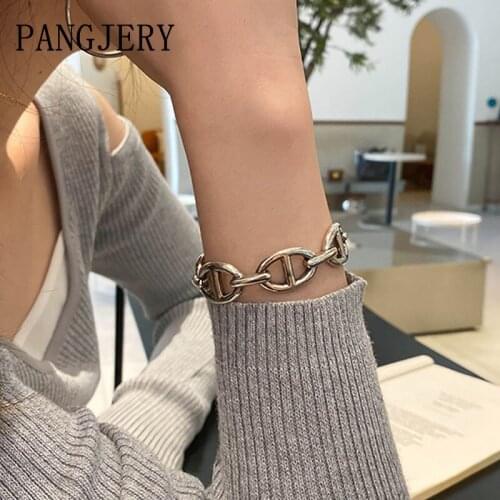 PANGJERY 925 Sterling Silver Bangles for Women Couples Punk Hiphop Rock Exaggerated Tandem Geometric Anniversary Jewelry Gifts