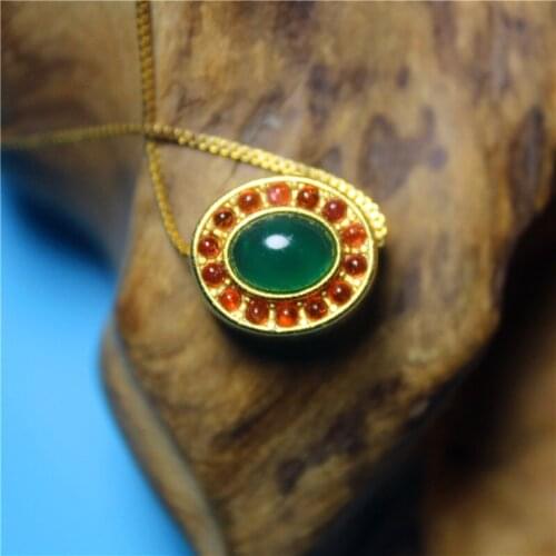 Simple Fashion Clavicle Chain Jewelry Inlaid Green Agate Silver Plated Necklace For Woman Feature Luxury Namour Charm Gift