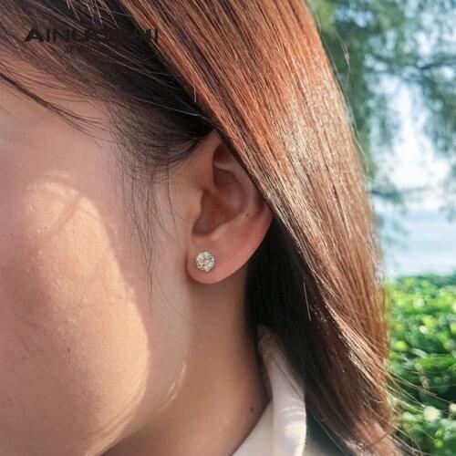 AINUOSHI Real 0.5-1 Carat D Color Moissanite Diamond Stud Earrings for Women 100% 925 Sterling Silver Moissanite Wedding Jewelry