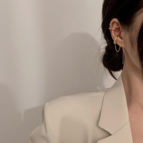 Gold Color Metal Hanging Earrings For Women Asymmetric ear line Ear Cuff Earrings 2020 New Fashion Jewelry