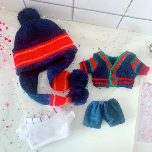Blue hooded scarf sweater coat suit 20cm suit 20cm exo baby dress star doll clothes suit Hat + sweater + T-shirt + pants