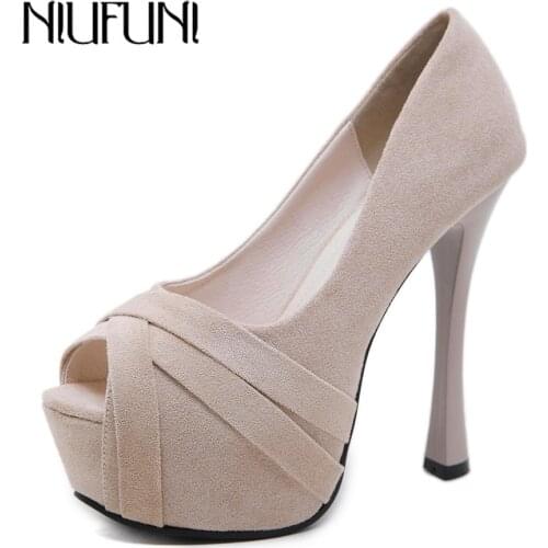 NIUFUNI Sexy Peep Toe Platform Pumps Women Wedding Shoes 14cm High Heels 2020 New Fashion Ladies Party Shoes Woman