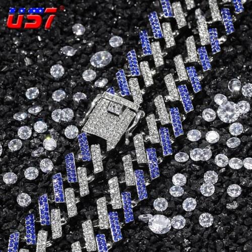 US7 15MM Miami Cuban Link Chain 18"20"24"30" Bling Rhinestones Paved Hip Hop Necklaces For Men Women Hip-hop Jewelry Gifts