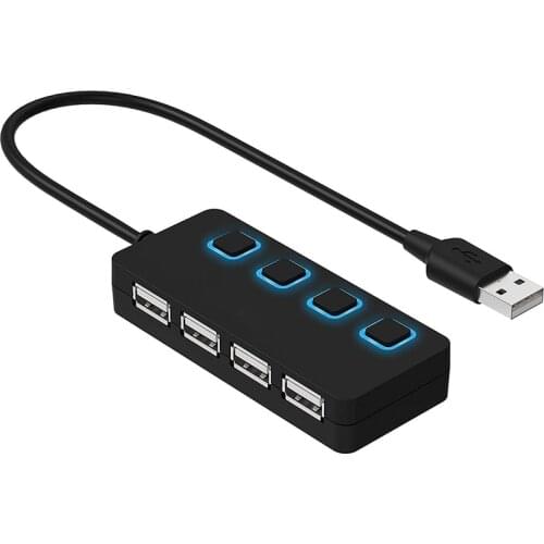 USB Hub 2.0 Hub Splitter 4 Multi Port Expander With ON/OFF Switch USB Hab High Speed Adapter For PC Laptop Computer