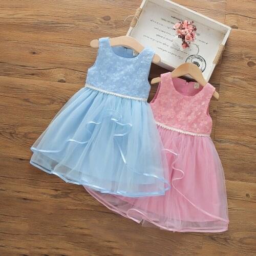 New Girls dress summer kids fashion sleeveless floral princess mesh dresses for children prom party clothing girls wedding dress