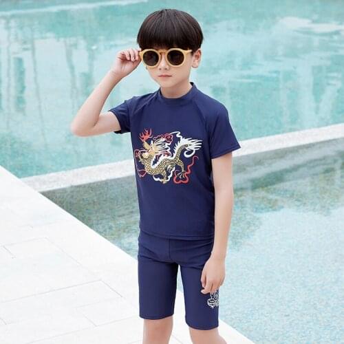 High Quality Cute Boy 2pcs Swimweat Children Kids Cartoon Swimsuit Boy Bathing Suit