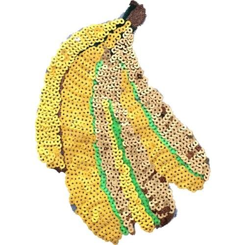 Yellow Banana Sequined Sew on Patches for Clothes Backpacks Fruit Sequins Patch Sewing DIY Appliques Decoration