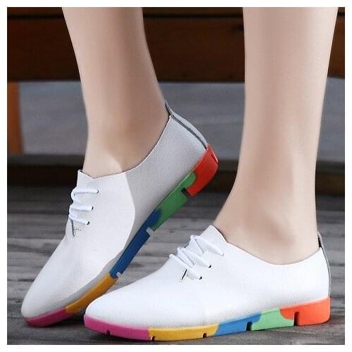 New breathable genuine leather flats shoes woman sneakers tenis feminino nurse peas flats shoes plus size women shoes tyu78