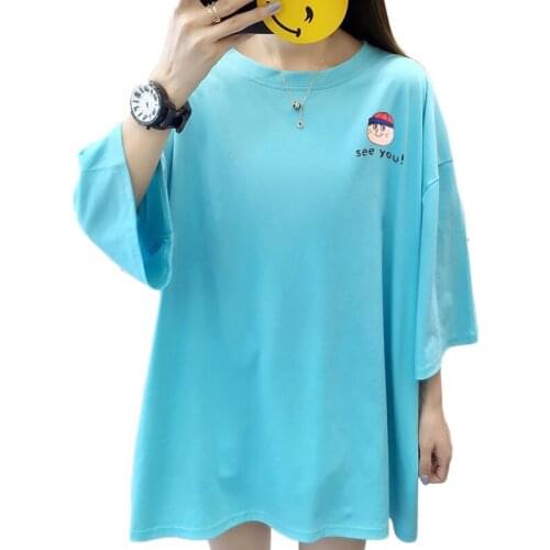 Plus Size Tees 100kg 150kg Women Shirts Street Style O-Neck Print Long T Shirt Women Graphic Tees Women Kawaii Korean Clothes