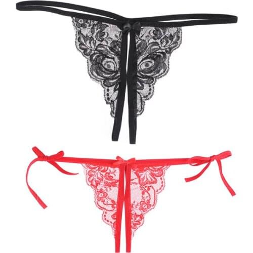 Women Sexy Open Crotch Panties Lace Thong G-String Lingerie Exotic Ladies Female Crotchless Transparent Underwear Sex Briefs
