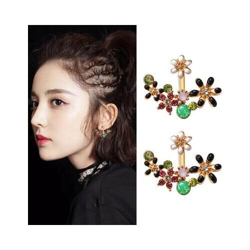New fashion Sweet Ruili Flower Rhinestone Stud Earrings For Women girl Accessories jewelry wholesale