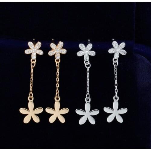 Rose Gold 925 Sterling Silver Earring for Women Korean Elegant Long Tassel Earrings Zircon Diamond Drop Earrings Jewelry Girls