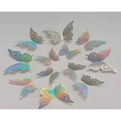 12pcs Colorful Laser Metal Butterfly Sticker 3D Butterfly Wall Sticker Art Decal Home Decoration Living Room Wall Art Wallpaper