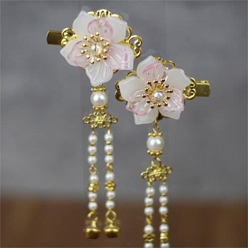2pcs Vintage Cherry Blossom Tassel Antique Hair Clips Side Clip Hairpin Hanfu Chinese Traditional Headdress Handmade Hair clip