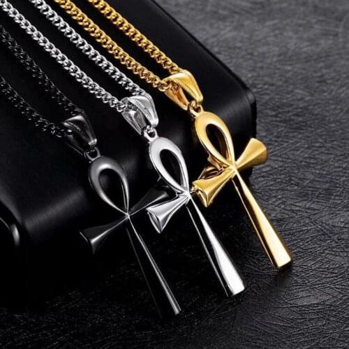 2021Retro Simple Shiny Egyptian Anka Cross Stainless Steel Life Symbol Pendant Necklace Hip Hop Rock Men And Women Jewelry Gifts