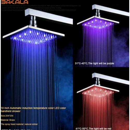 Brand New 8 10 12 Inch Wall Mounted Bathroom water shower head colour changing Square led rainfall shower head+ Shower Arm