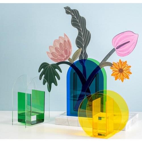 Rainbow Color Acrylic Decorative Vases Nordic Floral Container Shop Design Wedding Party Home Office Modern Decoration