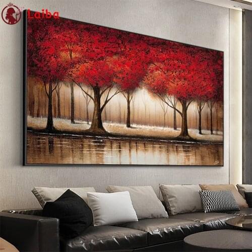 Diamond Embroidery Large size red tree landscape Picture Diamond Painting Full Square round drill Mosaic Cross Stitch Wall Art