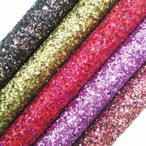 Amonglitter Iridescent Chunky Glitter Leather Fabric Sheets, Glitter Fabric for DIY Bows Bags and Shoes 21x29cm A4 size MB015