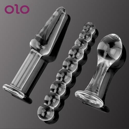 OLO 3Pcs/set Anal Plug Glass Crystal Anal Bead Dildo G-spot Prostate Massager Butt Plug Butt Stimulation Sex Toys for Women Men