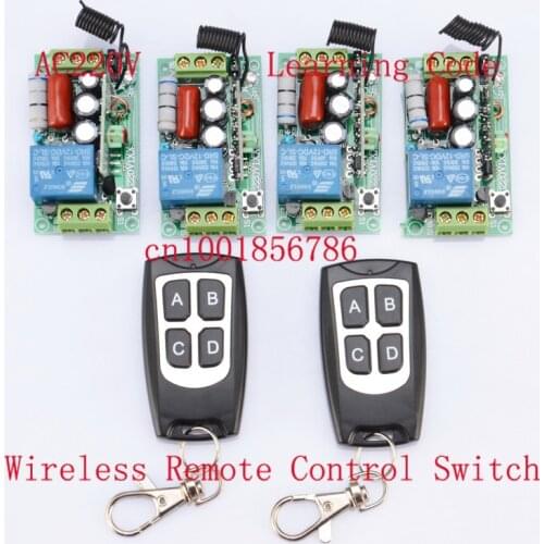 220V Wireless Remote Controller Wireless Power Switch System 4 Receiver& 2 Transmitter 1CH 10A Light Lamp LED SMD ON OFF