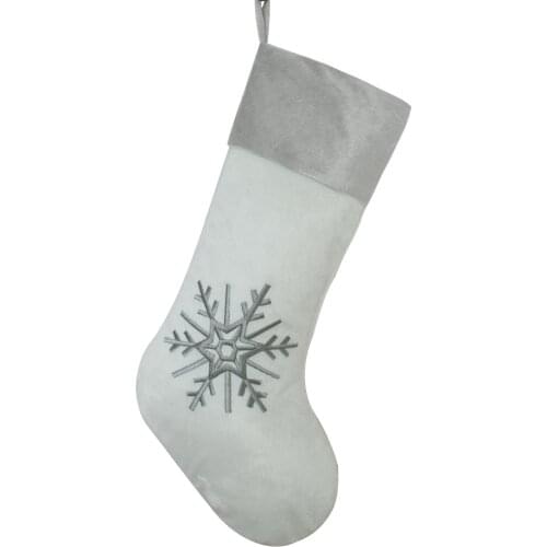 Free shipping Big Christmas stocking soft micor fleece snowflake embroidery Christmas stocking PH2541-WHT/PH2541-GRY
