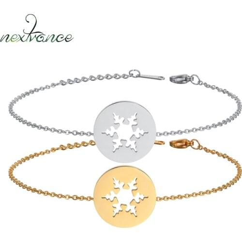 Nextvance Charm Snow Round Pendant Bracelet Stainless Steel Hollow Flower Bracelet for Women Christmas Gift Jewelry