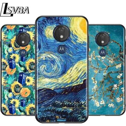 Van Gogh Star flower for Motorola G9 G8 G E7 E6 One Play Marco Hyper Fusion Stylus Power Edge Plus Black Phone Case