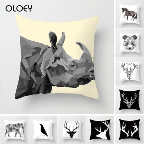 Black White Animal Pillowcase Deer Panda Horse Elephant Pillowcase Decoration Home Car Geometric Pillowcase Hotel Decoration