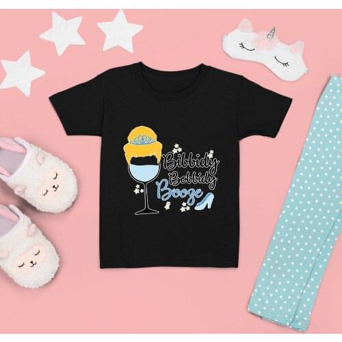 Cinderella Cartoon Kids T-shirts Wine Glass Princess Letters Print Fashion Kawaii Disney Dropship Black White Tees Four Seasons
