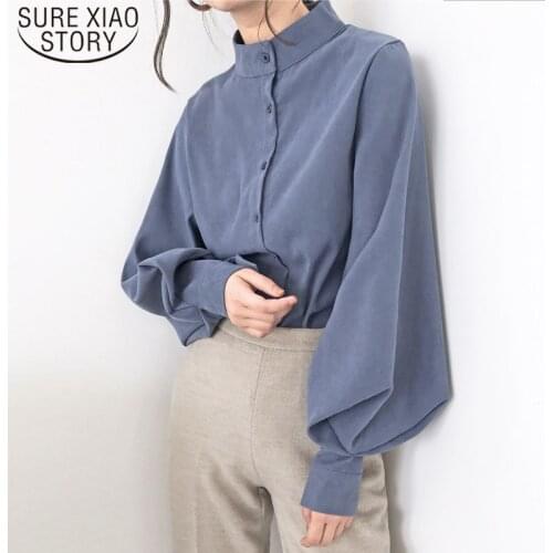 Autumn Winter Vintage Lantern Sleeve New 2021 Fashion Blouse Women Cardigan Loose Shirts Tops Vogue Women Shirts 2516 50