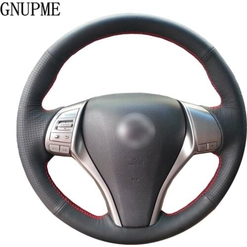 GNUPME Black Artificial Leather Hand-stitched Car Steering Wheel Cover for Nissan Teana 2008-2012 QASHQAI X-Trail NV200 Rogue